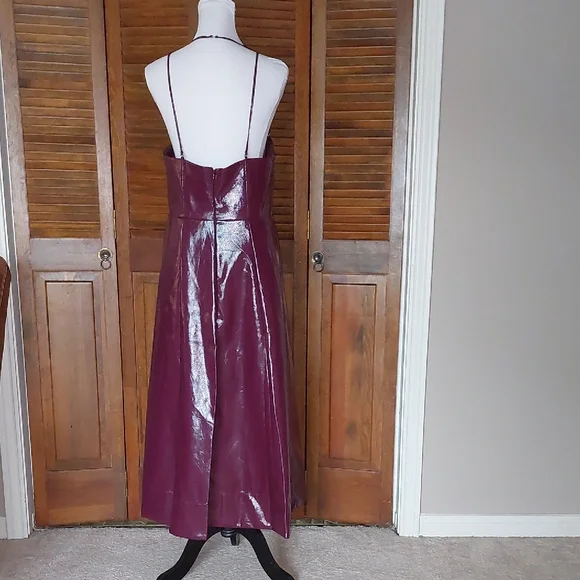 STAUD Plum Abstract Faux Leather Midi Dress Sz 12 - Picture 6 of 15